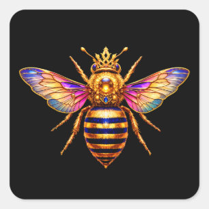Sticker Carré Reine Abeille Avec Couronne