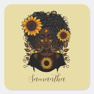 Sticker Carré Reine des tournesols Afro femme