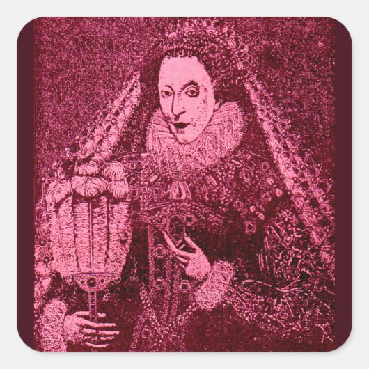 Sticker Carré Reine Elizabeth I en rose (Devant)
