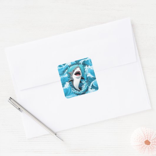 Sticker Carré Rejoignez-nous pour un requin mordant (Enveloppe)