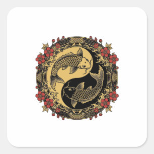 Sticker Carré Relief Rond Ornemental de Dragon Impérial Chinois