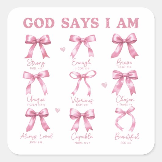Sticker Carré Religieux Moderne Coquette Rose Bows Dieu Dit Que  (Devant)