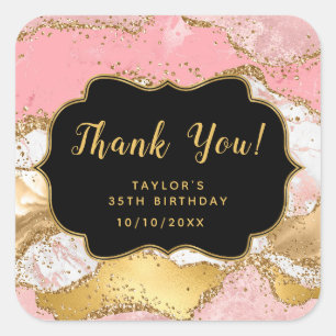 Sticker Carré Remerciement d'anniversaire agate et paillettes or