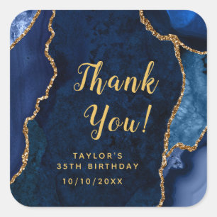 Sticker Carré Remerciement d'anniversaire Navy et Agate dorée