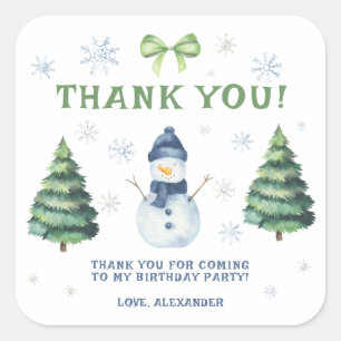 Sticker Carré Remerciement d'anniversaire pour bonhomme de neige