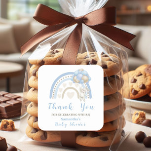 Sticker Carré Remerciement de Baby Shower Bunny Blue Beige Ballo