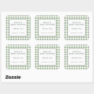 Sticker Carré Remerciement de Baby Shower en Vichy Sauge de Cult
