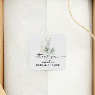 Sticker Carré Remerciement de Baby Shower Mariage Aquarelle Vert