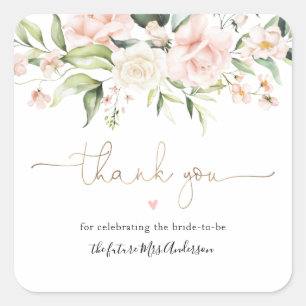 Sticker Carré Remerciement de Baby Shower Rose et Verdure