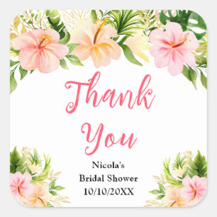 Sticker Carré Remerciement de Baby Shower Tropical Jungle Floral