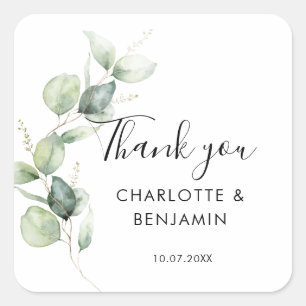 Sticker Carré Remerciement de mariage à l'aquarelle Eucalyptus S