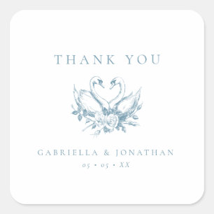 Sticker Carré Remerciement de mariage aux cygnes floraux bleus v