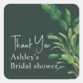Sticker Carré Remerciement de mariage avec feuillage tropical et (Devant)