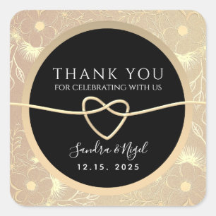 Sticker Carré Remerciement de mariage en or rose et noir