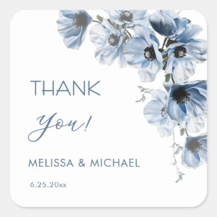 Sticker Carré Remerciement de mariage Fleurs Bleues