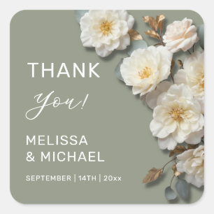 Sticker Carré Remerciement de mariage Ivory 3D Roses