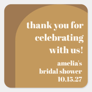 Sticker Carré Remerciement de Mariage Personnalisé Brun Moderne