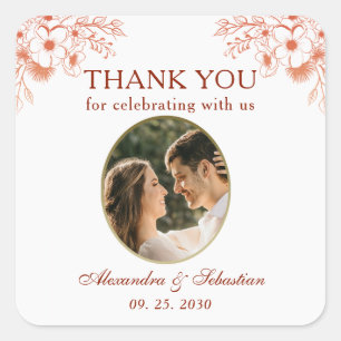 Sticker Carré Remerciement de mariage photo élégant