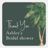 Sticker Carré Remerciement de mariage tropical avec palmier et v (Devant)