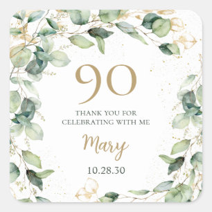 Sticker Carré Remerciement Eucalyptus pour 90e anniversaire