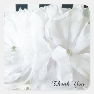 Sticker Carré Remerciement Floral Romantique Blanc