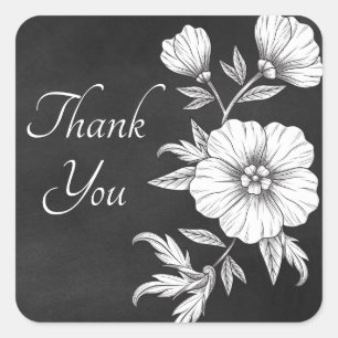 Sticker Carré Remerciement Floral Vintage Mariage Tableau Noir