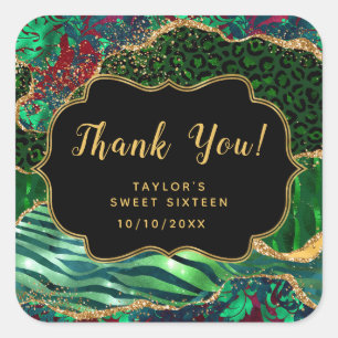 Sticker Carré Remerciement Green Safari Agate Sweet Sixteen