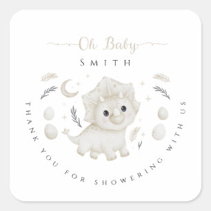 Sticker Carré Remerciement pour Baby Shower Bébé Dinosaure Boho