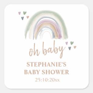 Sticker Carré Remerciement pour Baby Shower Bohème Arc-en-ciel p