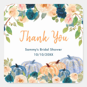 Sticker Carré Remerciement pour Baby Shower citrouilles pêche et