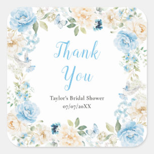 Sticker Carré Remerciement pour Baby Shower de Mariage Pivoine B