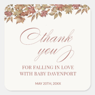 Sticker Carré Remerciement pour Baby Shower Feuillage d'Automne
