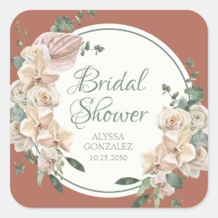 Sticker Carré Remerciement pour Baby Shower Tropical Floral Aqua