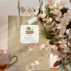 Sticker Carré Remerciement pour un après-midi thé à la fraise po