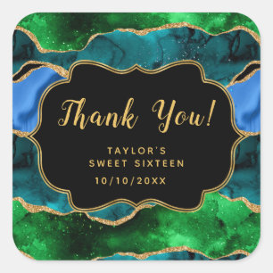 Sticker Carré Remerciement pour un Sweet Sixteen en Agate de Pao