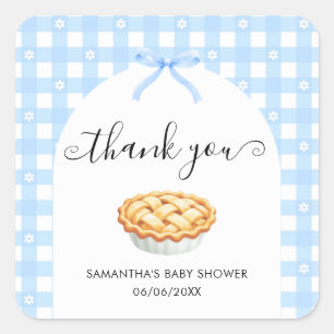 Sticker Carré Remerciements Baby Shower pour Tarte Coquette Bleu