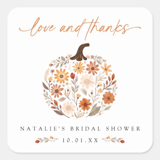 Sticker Carré Remerciements de la douche de mariée de citrouille (Devant)