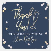 Sticker Carré Remerciements de mariage avec confettis de champag (Devant)