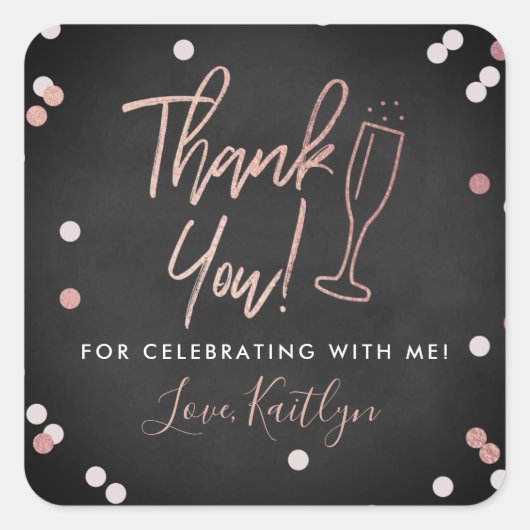Sticker Carré Remerciements de mariage avec confettis de Champag (Devant)