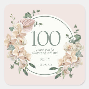 Sticker Carré Remerciements Fleuris Tropicaux pour les 100 ans