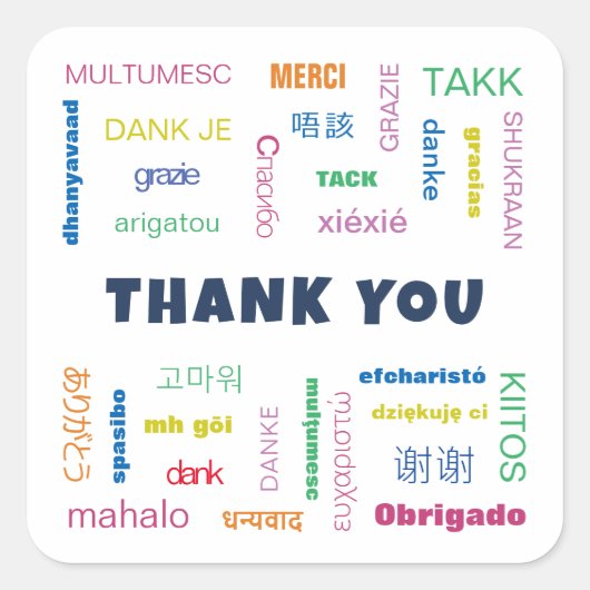 Sticker Carré Remerciements Internationaux Multicolores Multilin (Devant)