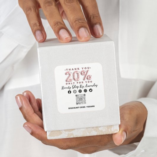 Sticker Carré Remerciements Shopping 20% de réduction sur QR COD