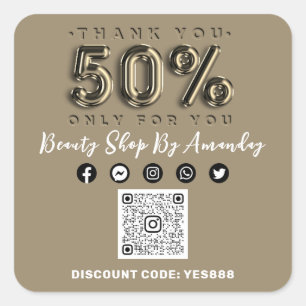 Sticker Carré Remerciements Shopping 50%Off QR CODE Sepia Gold