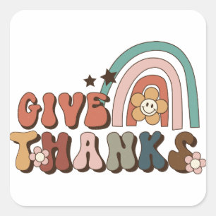 Sticker Carré Remerciez Retro Rainbow Thanksgiving