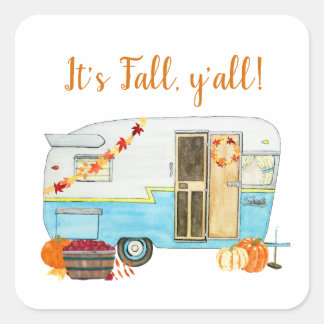 Sticker Carré Remorque Camper Automne vintage