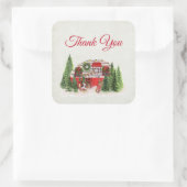 Sticker Carré Remorque de Noël Camper Rustic Scène Merci (Sac)