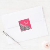 Sticker Carré RENAISSANCE MONOGRAM rose fuchsia noir blanc (Enveloppe)