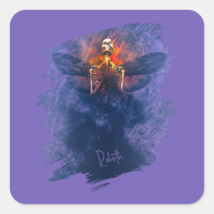 Sticker Carré Renaissance. Squelette avec ailes se levant