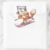 Sticker Carré Renard à ski (Sac)