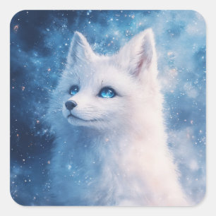 Sticker Carré Renard arctique blanc dans un jardin céleste de mi